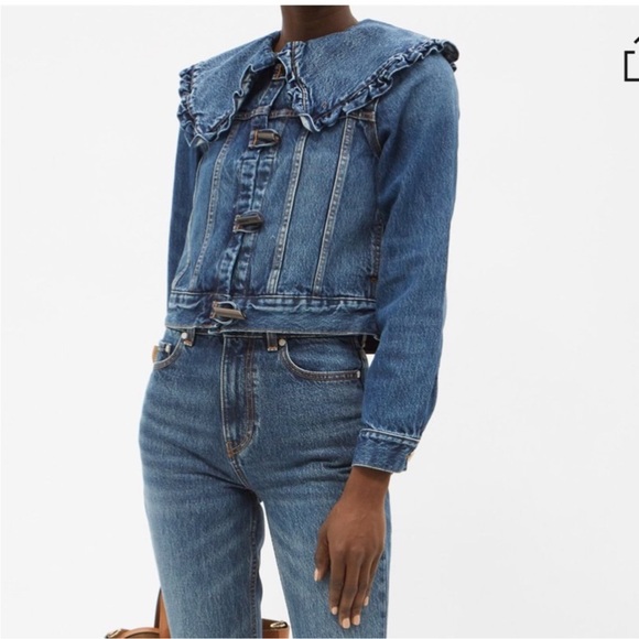 Ganni ruffled Peter Pan collar denim jacket - Picture 4 of 10